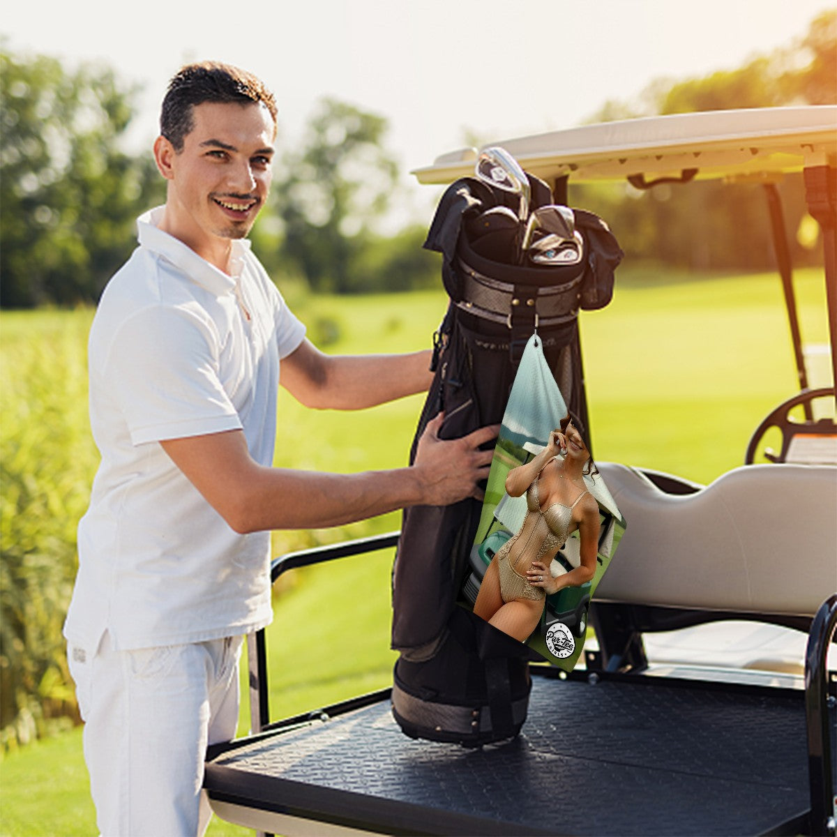 Cart Candy Golf Towel - Golden Glow in Swimsuit Chic
