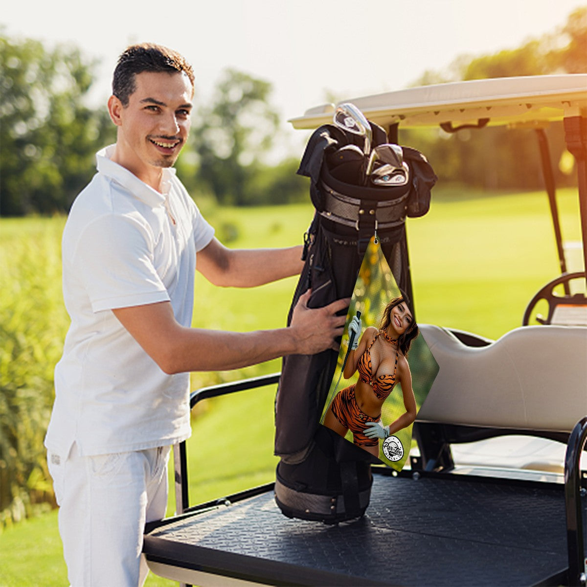 Tiger's Eye Golf Towel - Roaring Smiles and Stripes