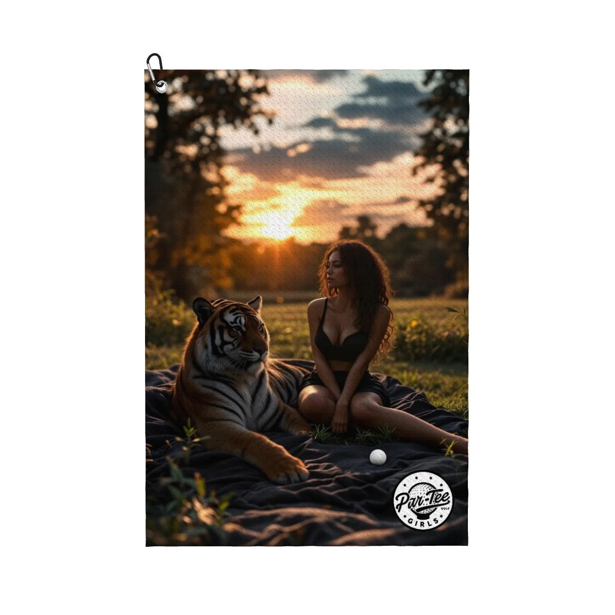 Tiger's Eye Golf Towel - Roar of Elegance at Sunset