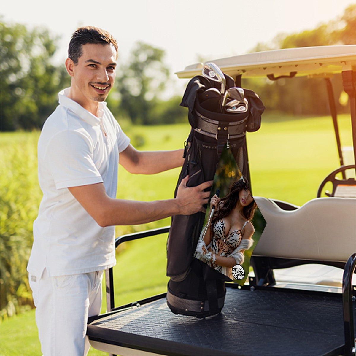 Tiger's Eye Golf Towel - Wild Elegance at Dusk