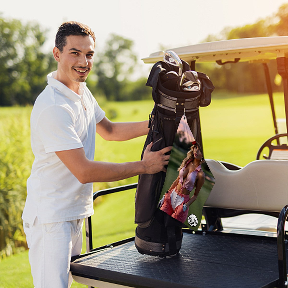 Fairway Fox Golf Towel - Blush Pink under Painted Skies